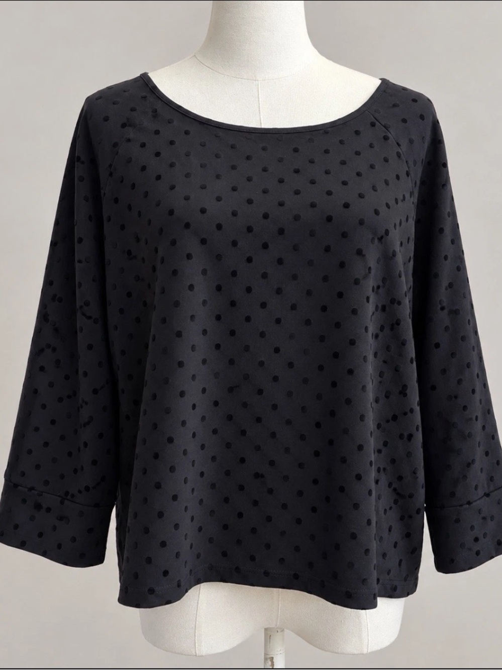 J.Crew Black Flocked Polka Dot Blouse Women’s XL 3/4 Sleeve